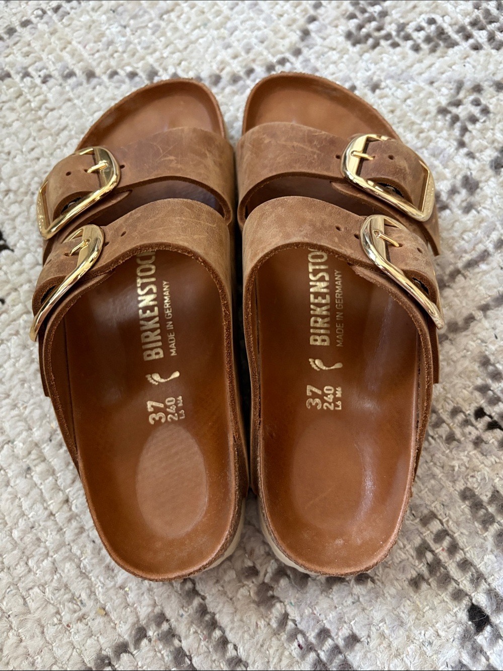 Birkenstock Arizona Slide Sandals Big Buckle Brown Leather Size 37 Narrow US 6 - Picture 3 of 5